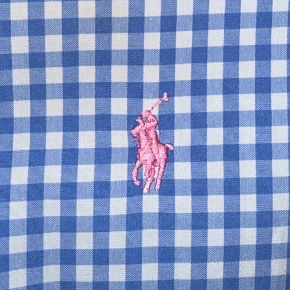 Ralph Lauren Button Down Shirt XL Blue White Gingham Pink Pony Long Sleeve l